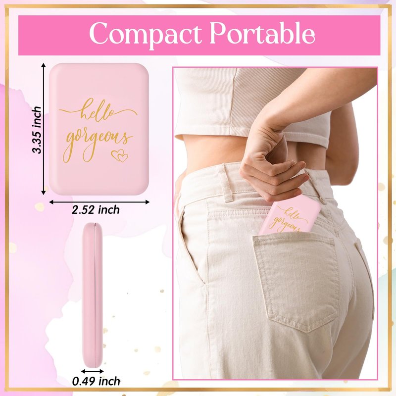 Grinsvalley 6 Pcs Hello Gorgeous Compact Mirror Pink 1x/2x Magnification Makeup Mirror Pocket with LED Light for Purse, Travel, Gorgeous Gift for Woman Mother Nurse Bridesmaid Sleepover Spa Party