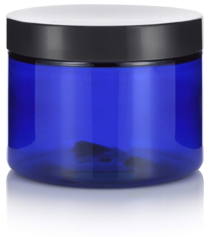 (12 pack) 6 oz Cobalt Blue PET Plastic Jar with Black Smooth Lid Storage Containers
