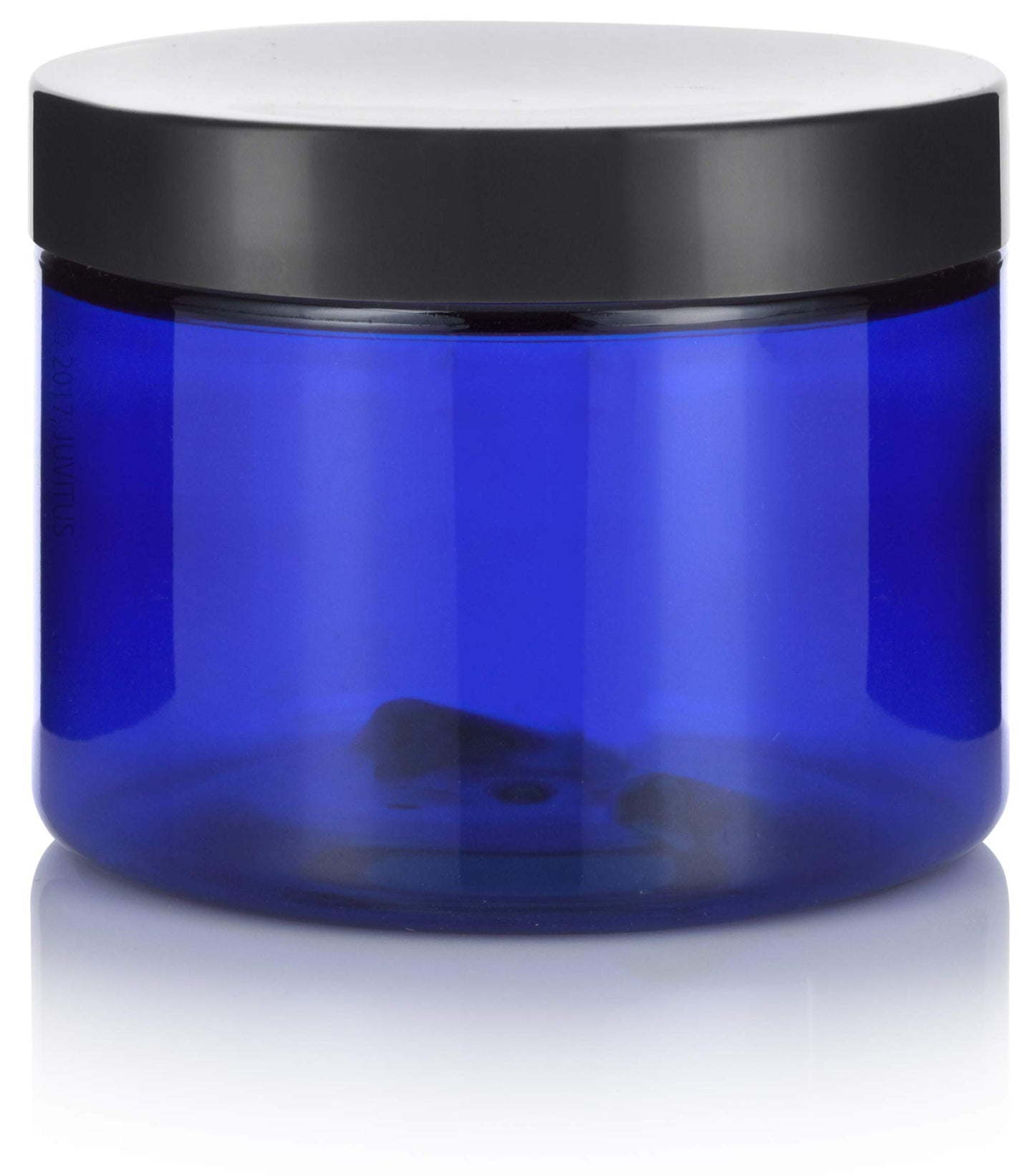 (12 pack) 6 oz Cobalt Blue PET Plastic Jar with Black Smooth Lid Storage Containers