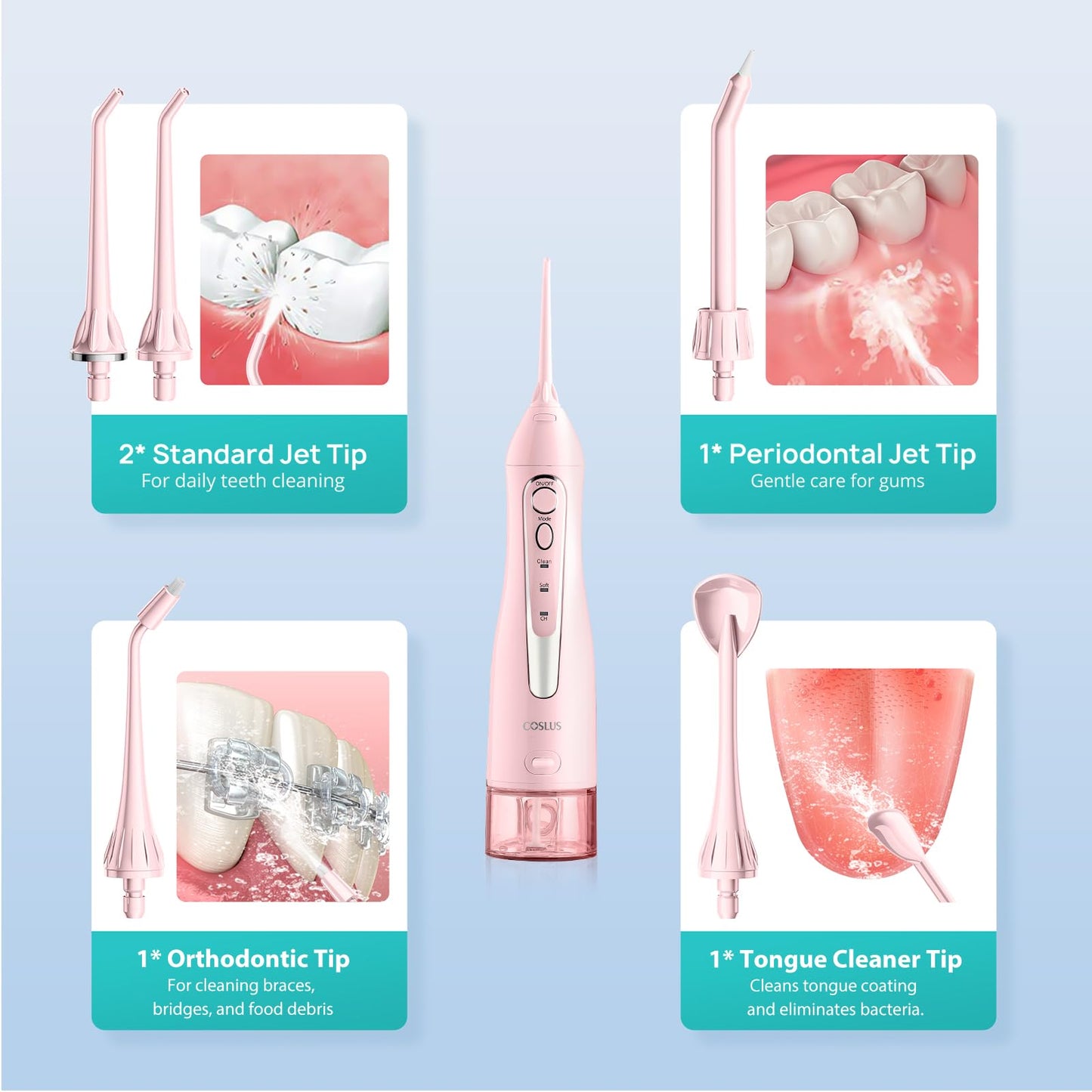 COSLUS ADA Accepted C20 Water Dental Flosser Teeth Pick, 300ML Larger Tank