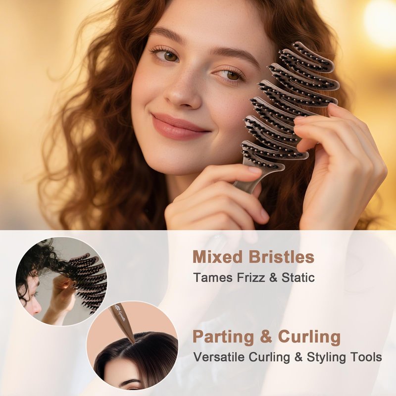 Lynnieëlle Boar Bristle Hair Brush for Fine Hair - Ultimate Smoothing Vented Detangler Wet Brush for Women, Gentle Scalp Massage, A Great Gift
