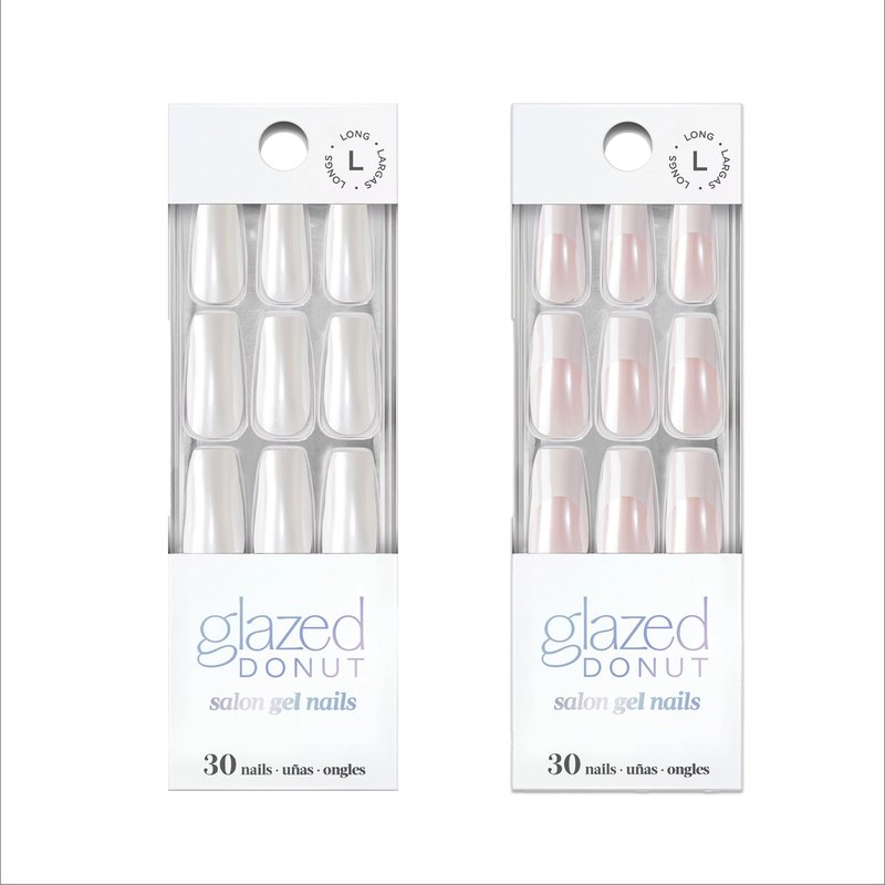 Dashing Diva Nailbliss Glazed Donut Gel Manicure Bundle - Vanilla Glaze & French Glaze - Salon Quality, Easy to Apply and Chip Resistant - Contains 2 Sets of 30 Long Length, Square Shaped