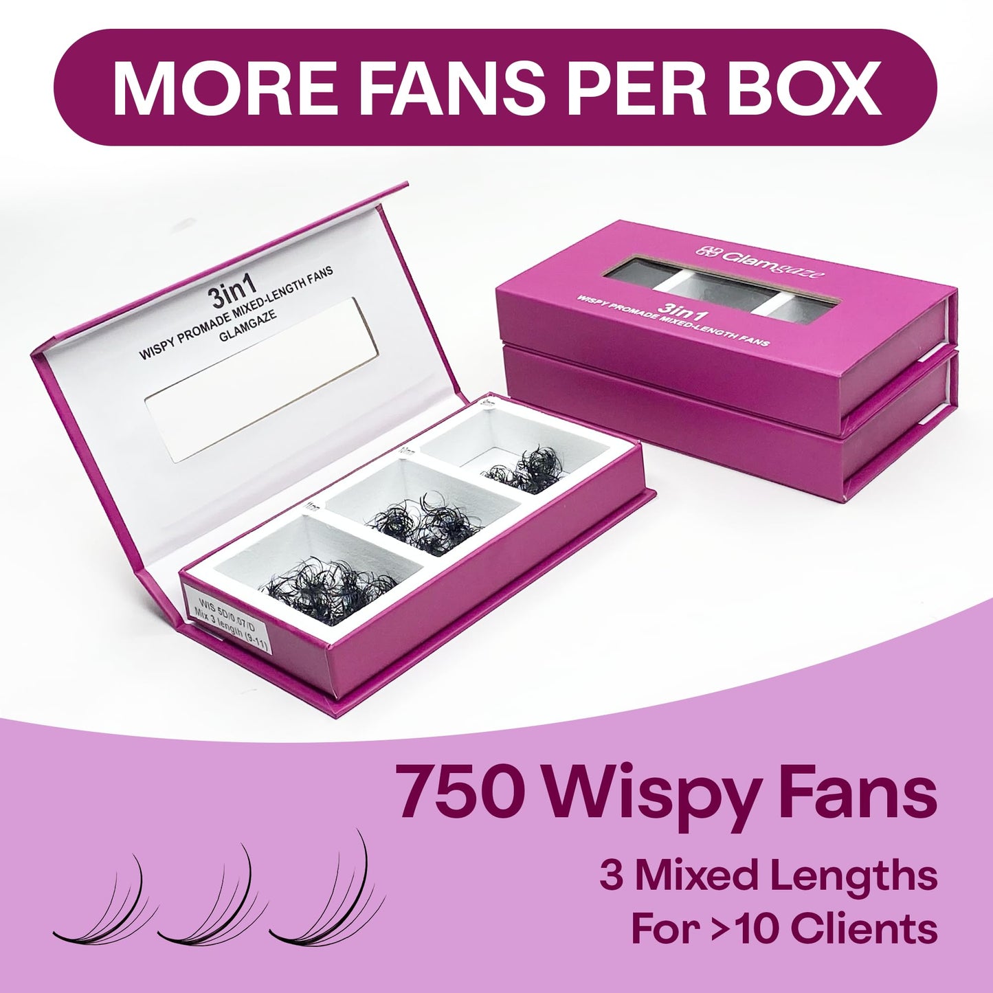 GLAMGAZE 750 Wispy Promade Fans - 5D 7D 9D, C D CC Curl 0.05-0.07mm Thickness Mixed Length - Handmade Wispy Eyelash Extensions Loose Premade Lash Fans Soft Spikes Volume Lash (5D-0.07-C, 11/12/13)