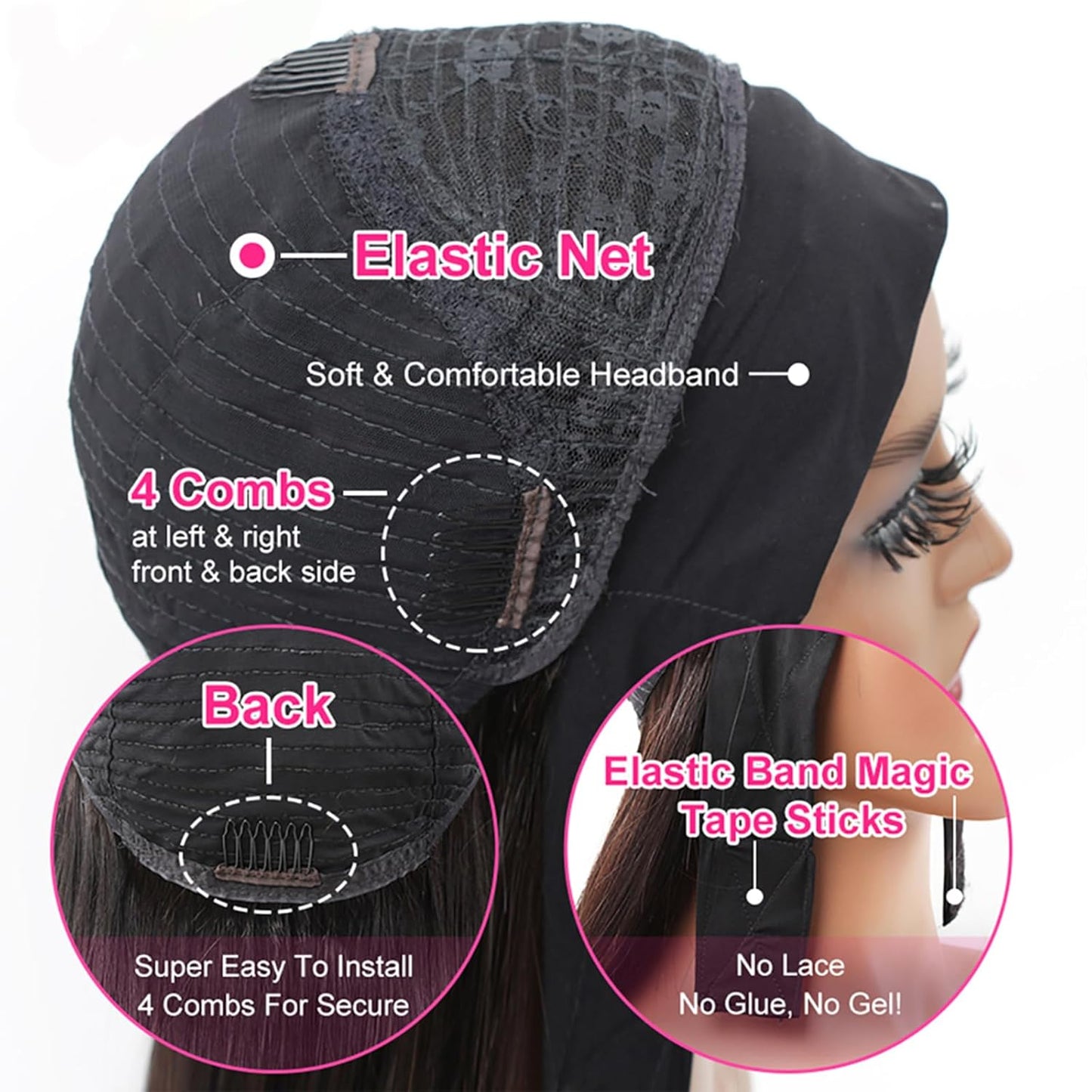 Ombre Headband Wig - 22 Inch Straight Human Hair | Glueless #2/30 Highlights, 150% Density for Black Women