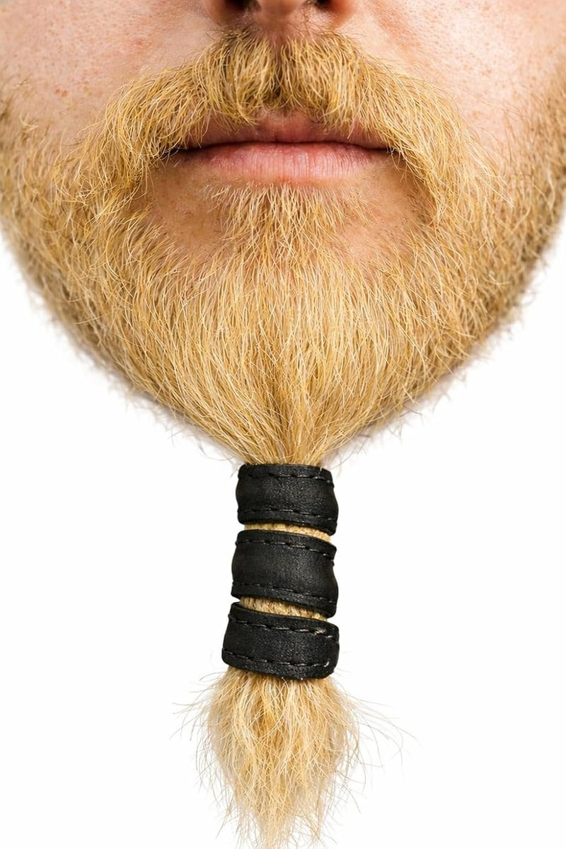 Leather Hair Beads, Dreads beads, Beard beads, Ponytail Wrap, Ponytail Holder, Hair Tie, Leather Wrap, cosplay hair, Hair Accessories, Women's hair, Men's hair (Black, 1.5")