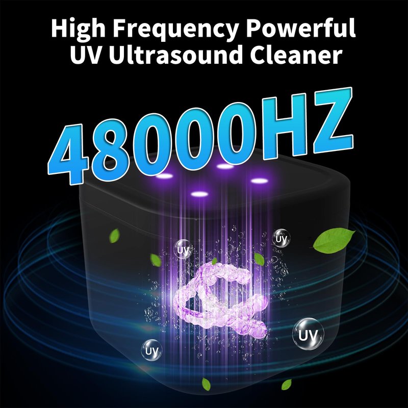 Ultrasonic Retainer Cleaner Machine, 48KHz Dental Cleaning Pod for Denture, Mouth Guard, Aligner, Night Guard, Braces, Toothbrush Heads, Jewelry with Digital Timer & 6 Modes, 13oz Capacity, White