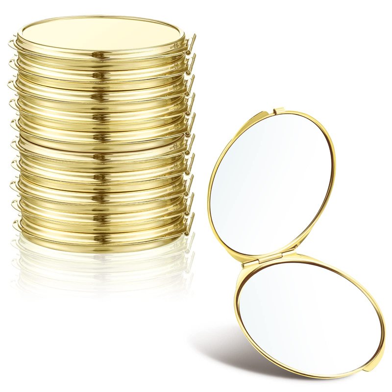 Yalikop 8 Pcs Gold Compact Mirror Bulk, Metal Round Shell, 1x 2x Magnification Double Sided, Portable, Folding, Mini Travel Pocket Mirror for Women Girls Party Favor Bridesmaid Christmas Gifts