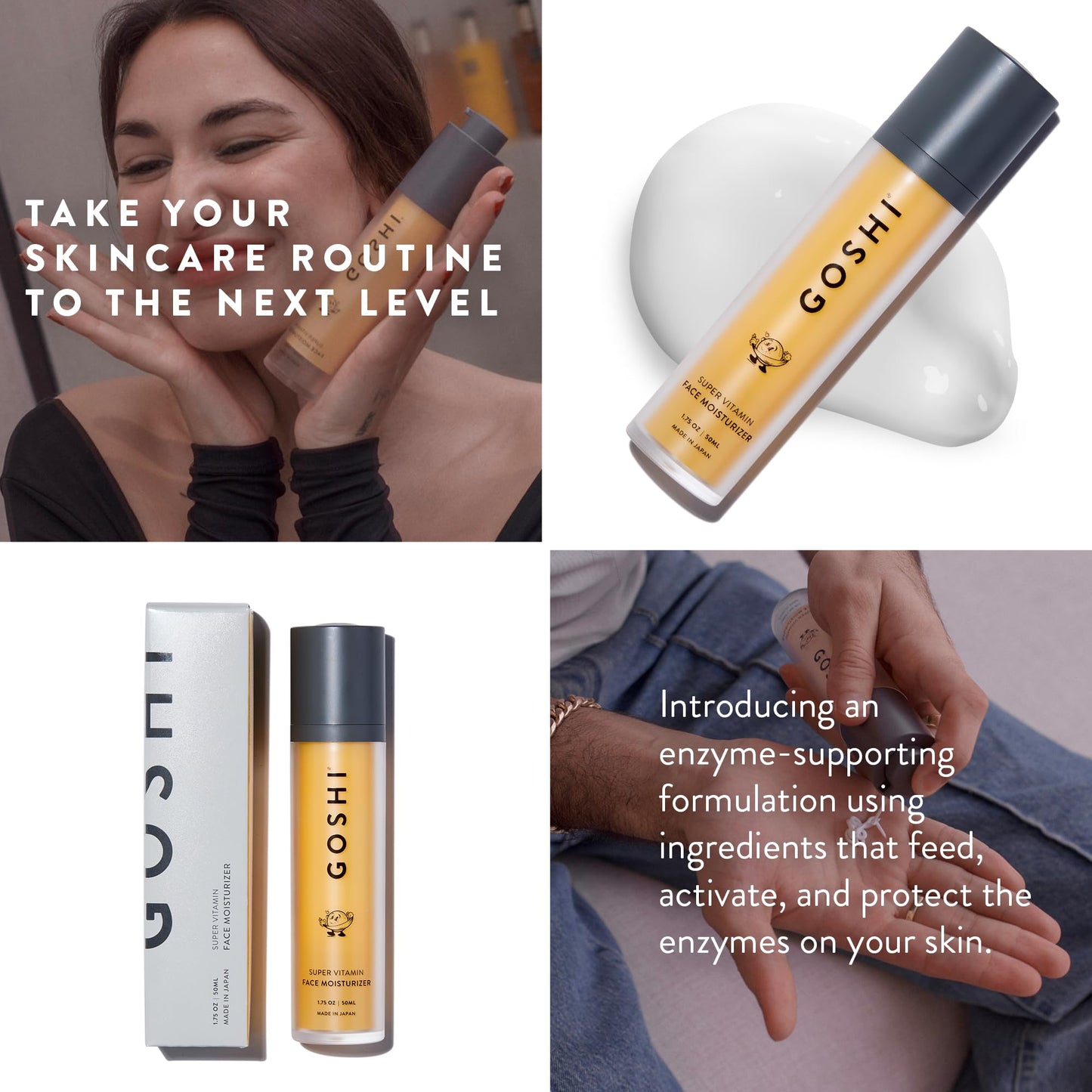GOSHI Super Vitamin Face Moisturizer - Lightweight, Fast-Absorbing Facial Moisturizer with Sesame Oil & Vitamin E - Nutrient-Rich Face Cream for All Skin Types - Made in Japan - 1.75 oz
