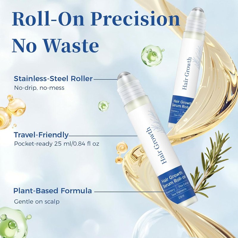 Hair Growth Serum Roll-On - Rosemary & Saw Palmetto | Non-Greasy Formula for Thicker, Fuller Hair - 0.84 Fl Oz (Pack of 3)