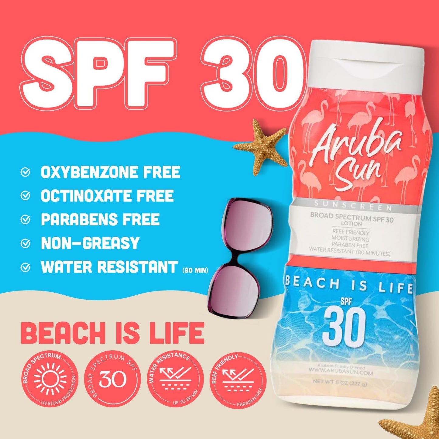 Aruba Sun SPF 30 Sunscreen Lotion 16oz 2-Pack - Reef Act Compliant no 67 Octinoxate & Oxybenzone Free - Sun Screen Broad Spectrum UVA/UVB - Sunscreen Waterproof and Non-Greasy