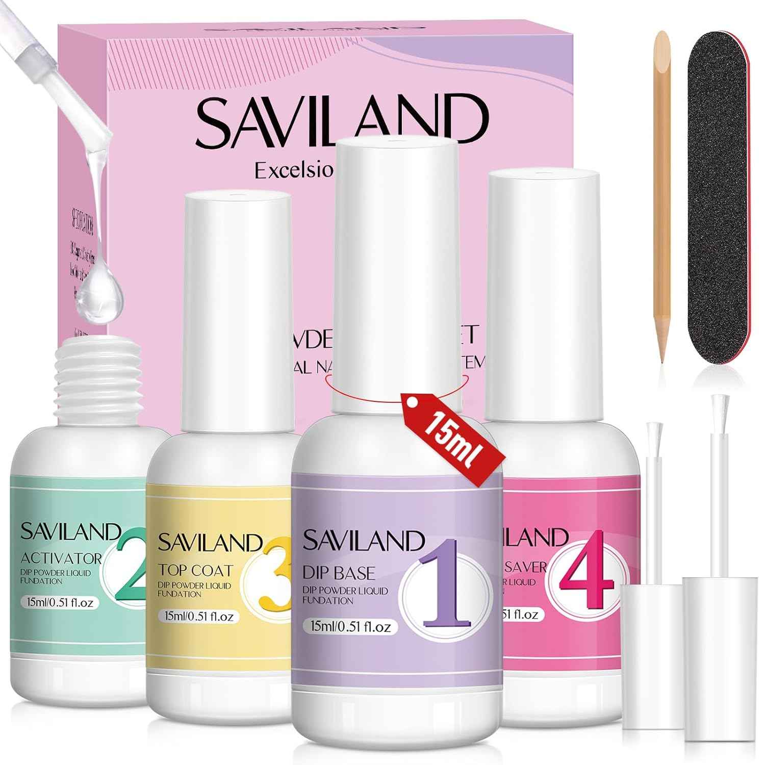 SAVILAND 20-Color Dip Powder Nail Kit with Clear Pink & Rainbow Shades + 4 Liquids