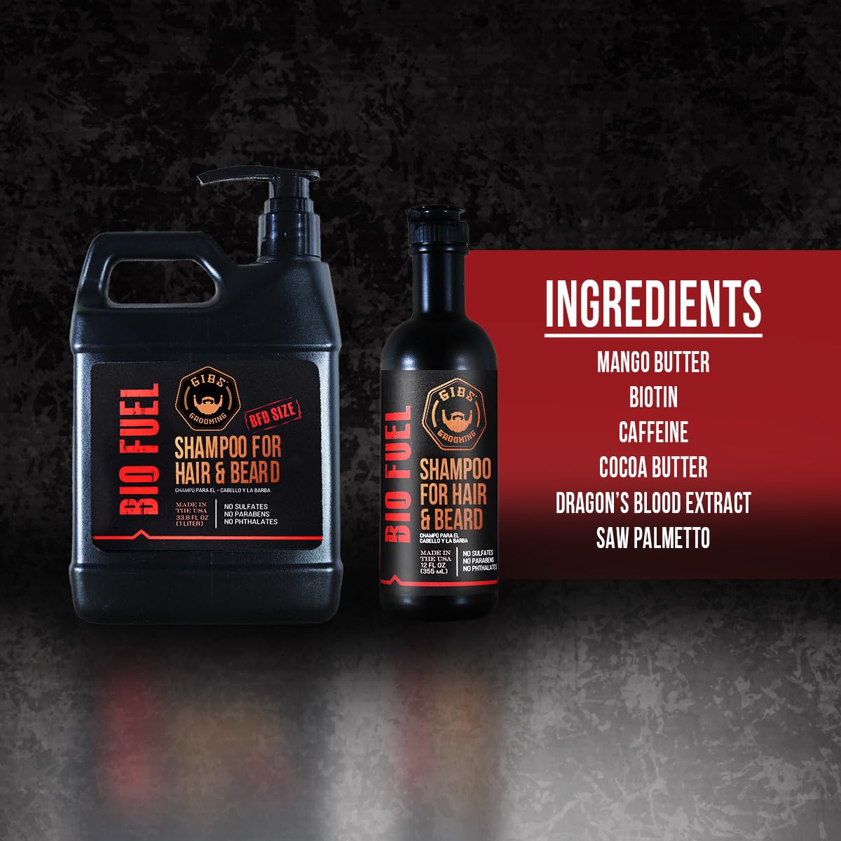 GIBS Bio Fuel Shampoo - Moisturizing Hair & Beard Cleanser | 1 Liter