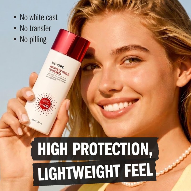 RECIPE Infinite UV Shield Sunscreen, SPF 100 Broad Spectrum, Korean Sunscreen, Korean Skin Care, Korean SPF, Lightweight Dry-Touch Lotion, 1.69 oz