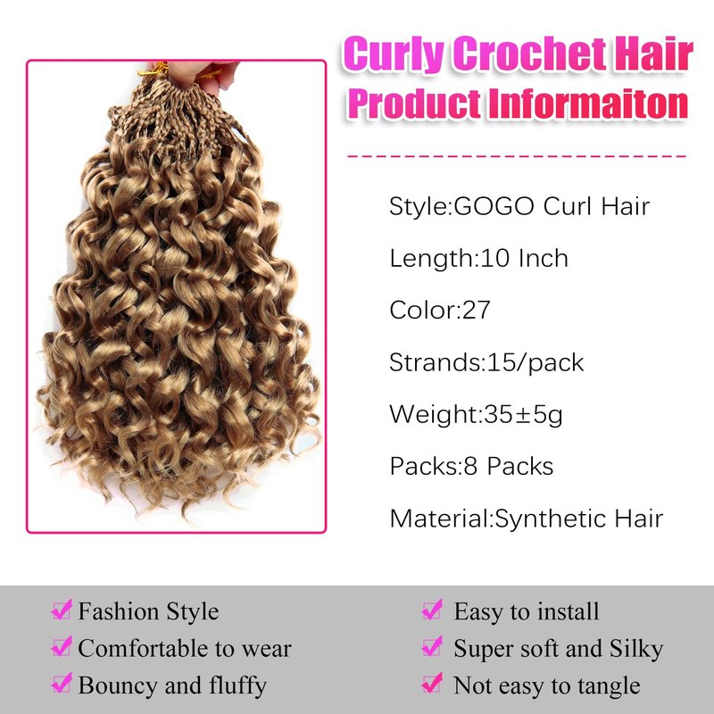 8 Packs Gogo Curl Crochet Hair 10Inch Blonde Ocean Wave Crochet Hair Pre Looped Synthetic Beach Curl Hair Extensions Blonde Braiding Hair for Women (27#)
