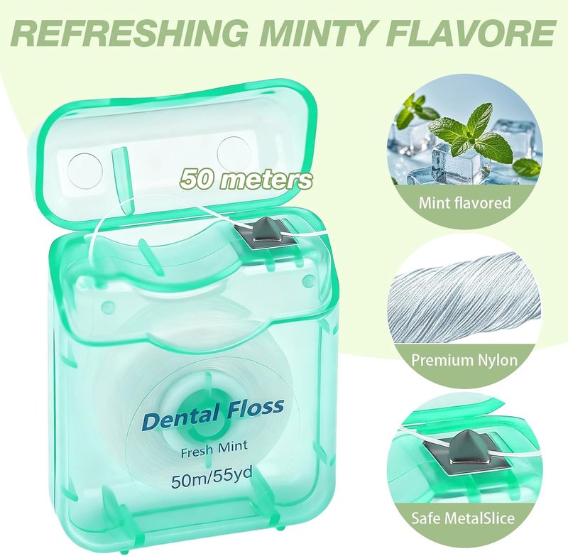 Dental Floss Bulk Travel - Mint Flavored Waxed Oral Care | 50m/55yd, Pack of 70, 7 Colors