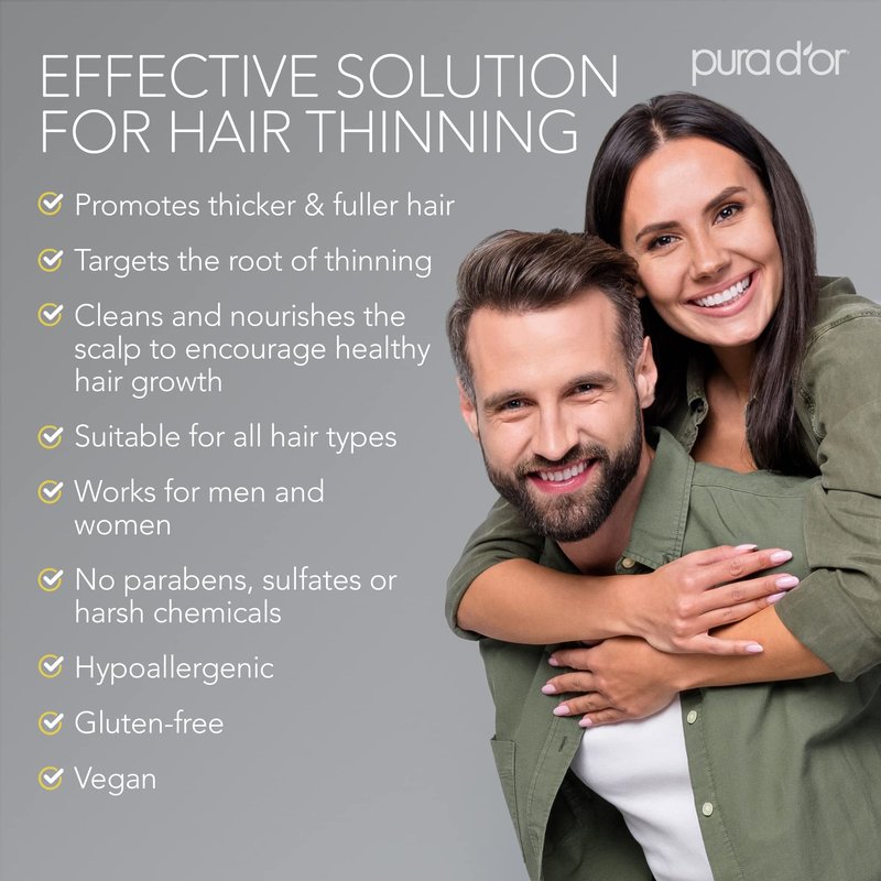 PURA D'OR Original Gold Label Anti-Thinning Shampoo - CLINICALLY TESTED - Biotin & Argan Oil – Sulfate-Free Strengthening & Volumizing for Fuller-Looking Hair, Men & Women, Natural Earthy Scent 16 oz