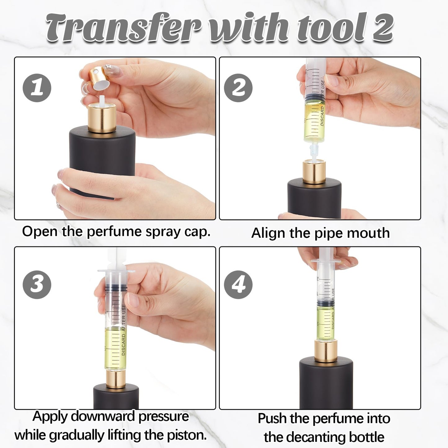 Perfume Decanter Kit with Transfer Tools, 6 Pack 50 ml Empty Refillable Glass Atomizer Spray Bottles, Portable Travel Refill Set with Funnels & Syringe for Cologne, Lotion & Fragrance (Black)