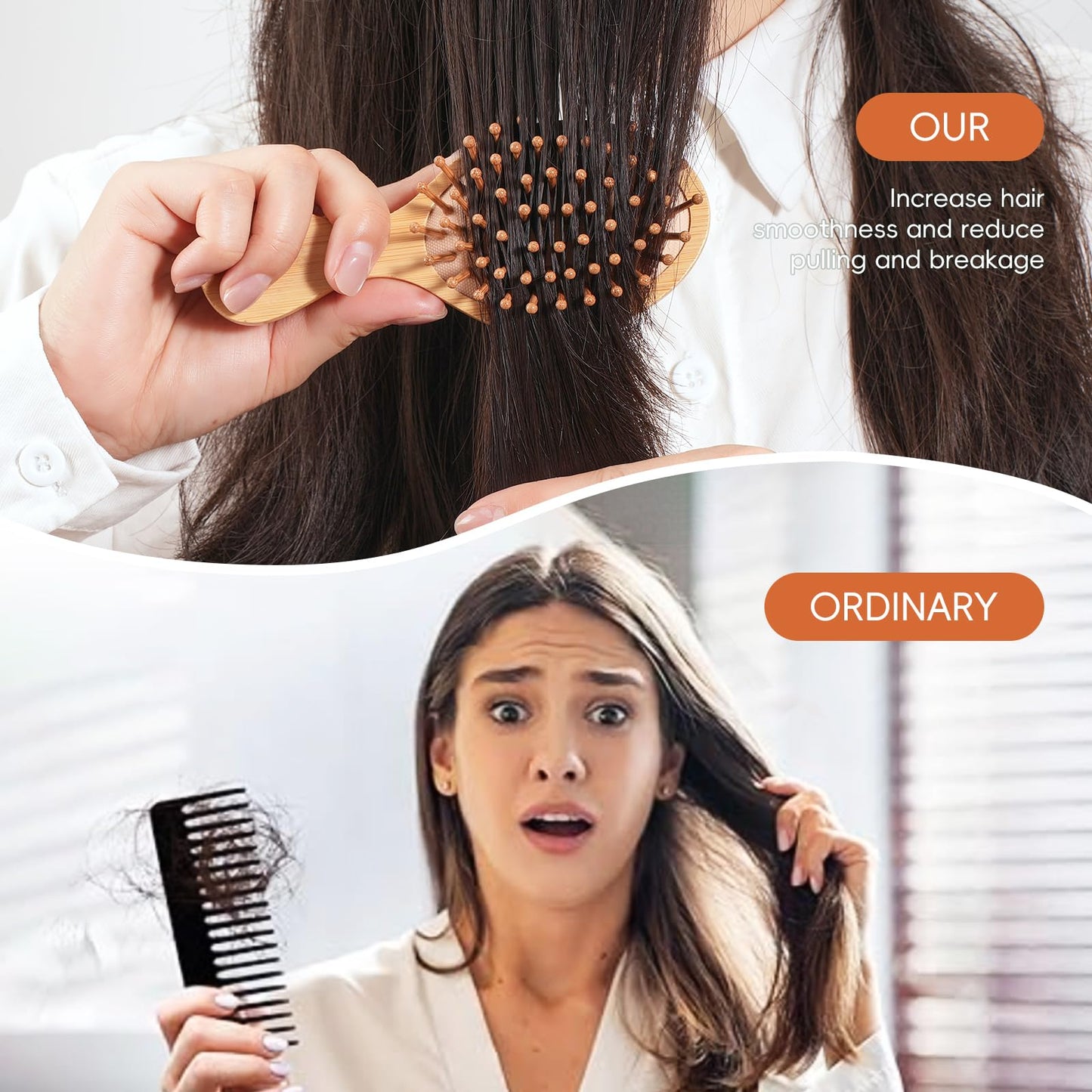 MRD 12 Pcs Mini Bamboo Hair Brush Set, Bulk Natural Paddle Brushes with Ball-Tipped Bristles Detangling Hairbrush, Massage Scalp Thick/Thin/Curly/Dry Hair For Women & Men DIY at Home Round