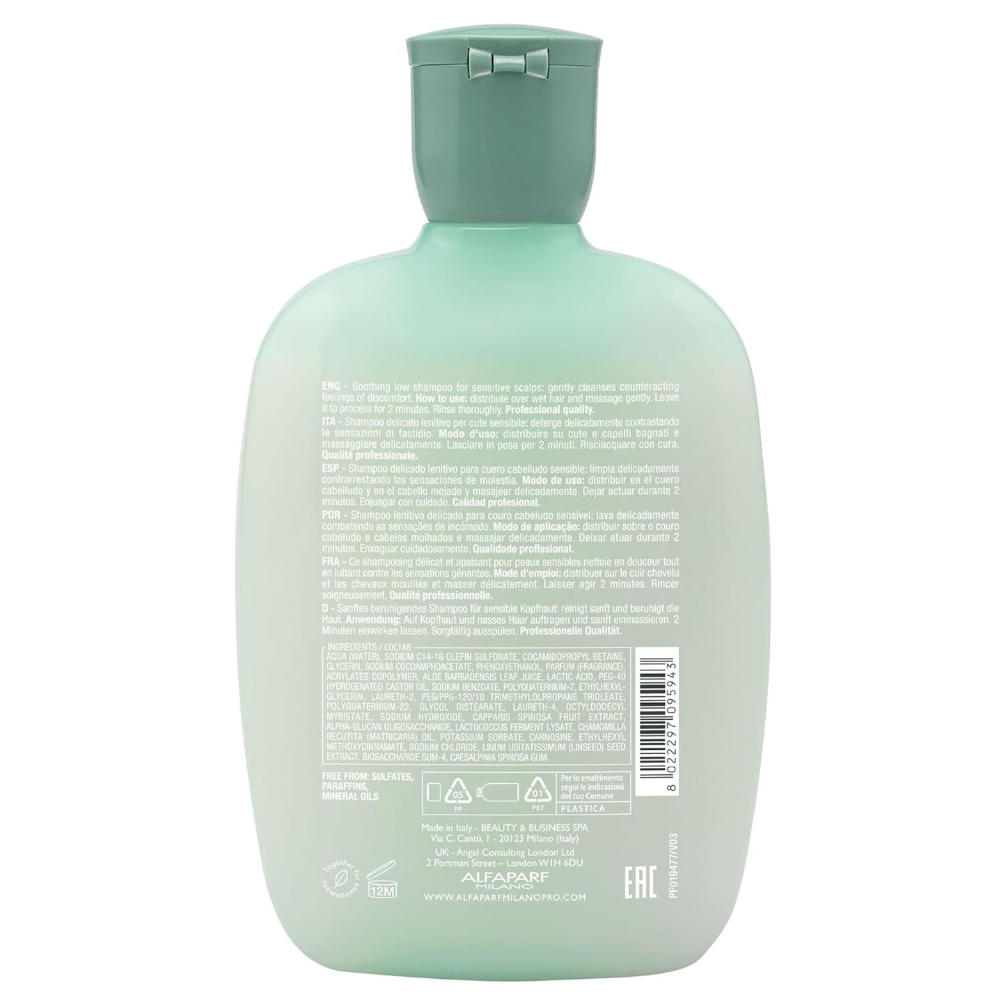 Alfaparf Milano Scalp Relief Low Shampoo - Sulfate-Free Formula for Sensitive Skin | Soothes Itching & Hydrates