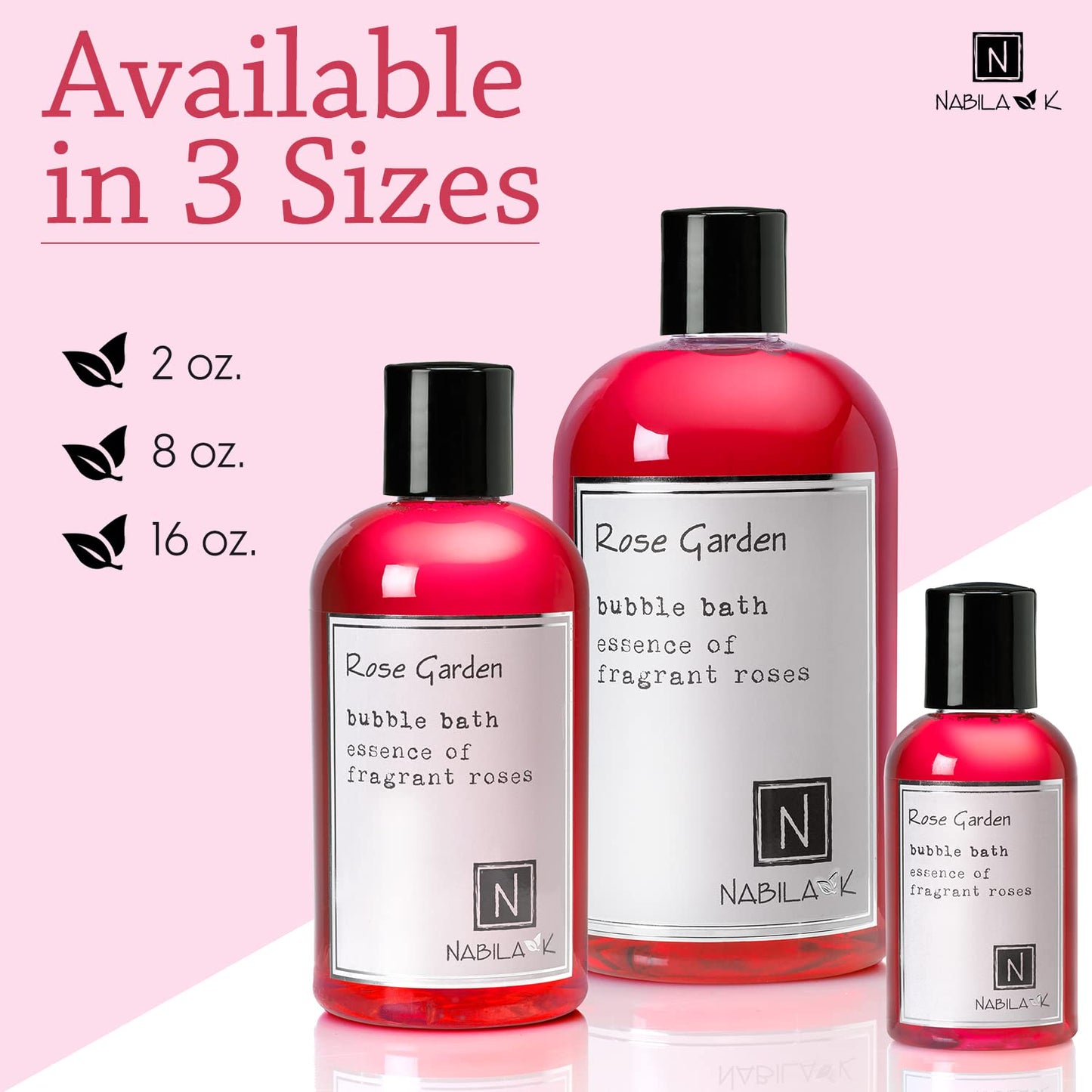 Nabila K Rose Garden Bubble Bath with Rose Essential Oils | Natural & Organic, Sulfate-Free, Tear-Free | Luxury Aromatherapy Floral Bath Soak for Sensitive Skin | for Women & Men, 8 oz