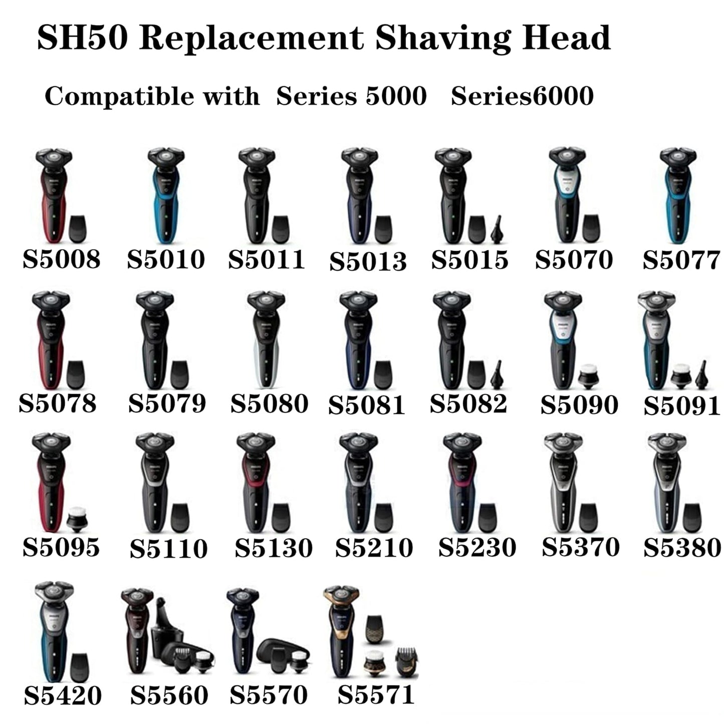 Replacement Blade Heads for Philips Norelco Series 5000 Shavers - 6 Pack for AquaTouch & PowerTouch Models