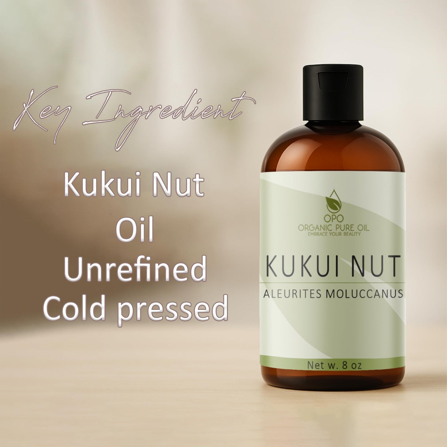 Kukui Nut Oil Unrefined, 8 oz, 100% Kukui Carrier Oil for Essential Oil - Pure, All Natural, Therapeutic Grade Kukui Seed Oil for Hair, Skin, Scalp, Body Care Moisturizer