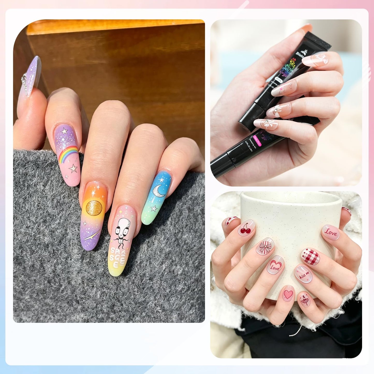 Biutee Nail Stamper Kit 12Pcs Nail Art Stamping Plate 8 Colors Stamp Polish Gel with Top Coat and Base Coat Set Silicone Stamper Scraper, Nail Stamp Plates Love Flower Butterfly Leaf Holiday Design