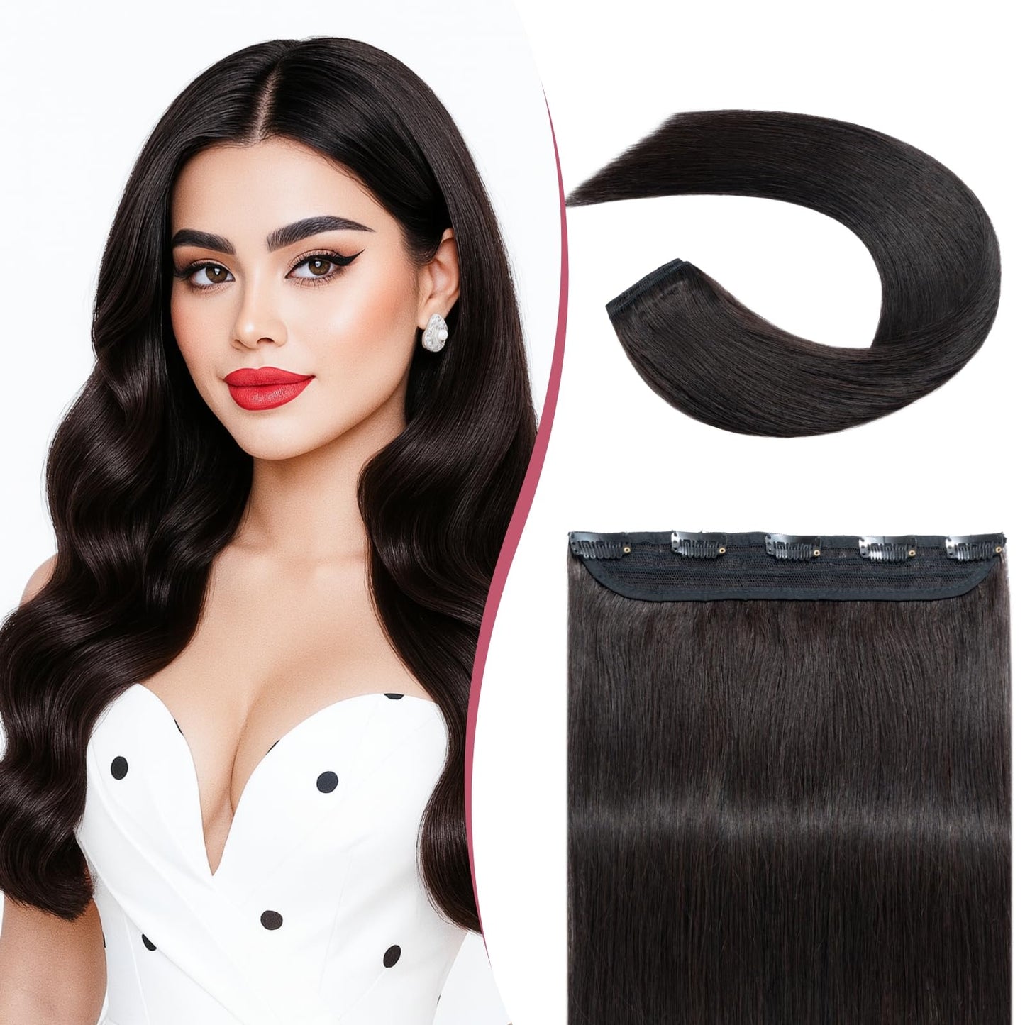 SEGOHAIR Clip In Hair Extensions for women One Piece 5 Clips Real Human Remy Hair Extension Long Straight Hairpieces for women 18 Inches #1B Natural Black