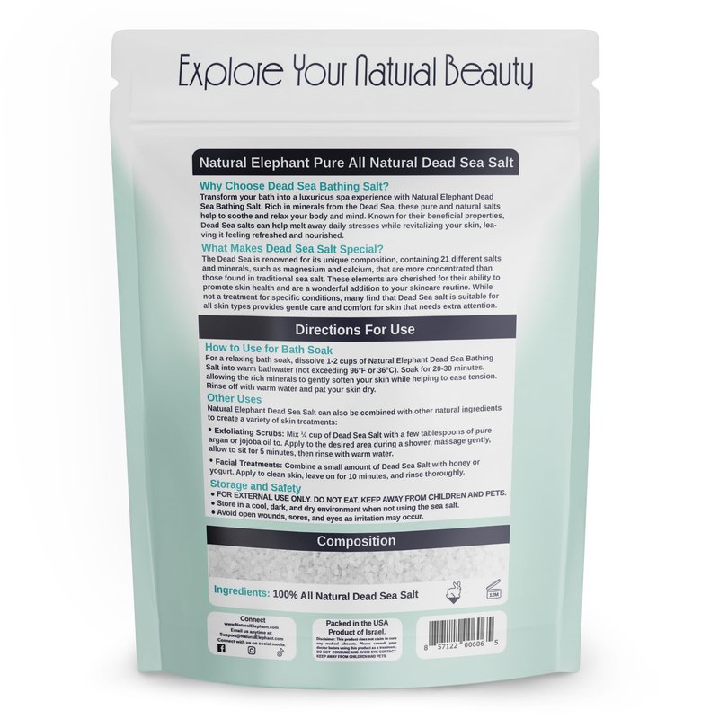 Natural Elephant Dead Sea Bath Salt | 10 Pound Bag (160oz) | 100% Natural and Pure| Coarse Grain | Ideal for Baths and Soaks