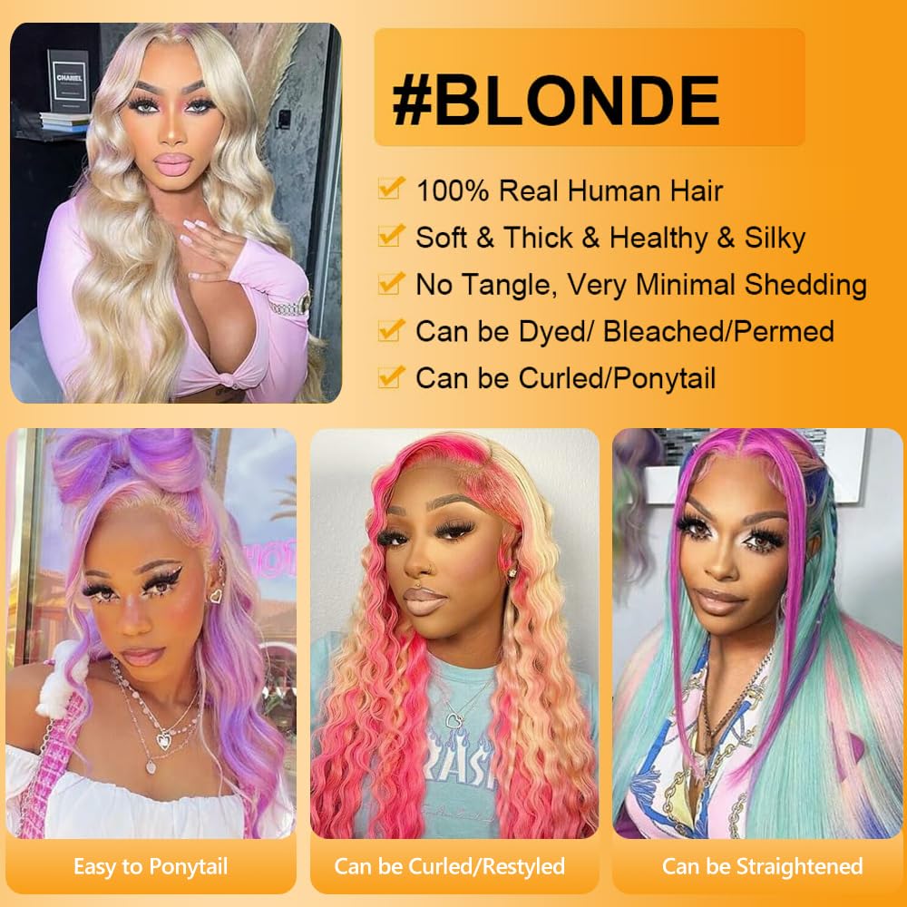 QTHAIR 18A Russian Blonde #613 Transparent Lace Frontal Closure 100% Russian Blonde Human Hair for Female (16", 613 Body Wave Closure)