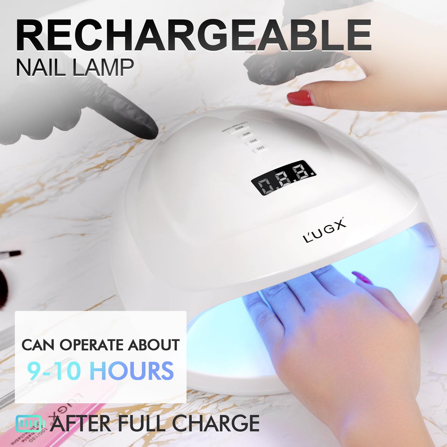 L'UGX Rechargeable UV LED Nail Lamp, 60W Nail Lamp Professional Nail Dryer with 4 Timer Setting, UV Light for Gel Nails, Perfect for Salon & Home