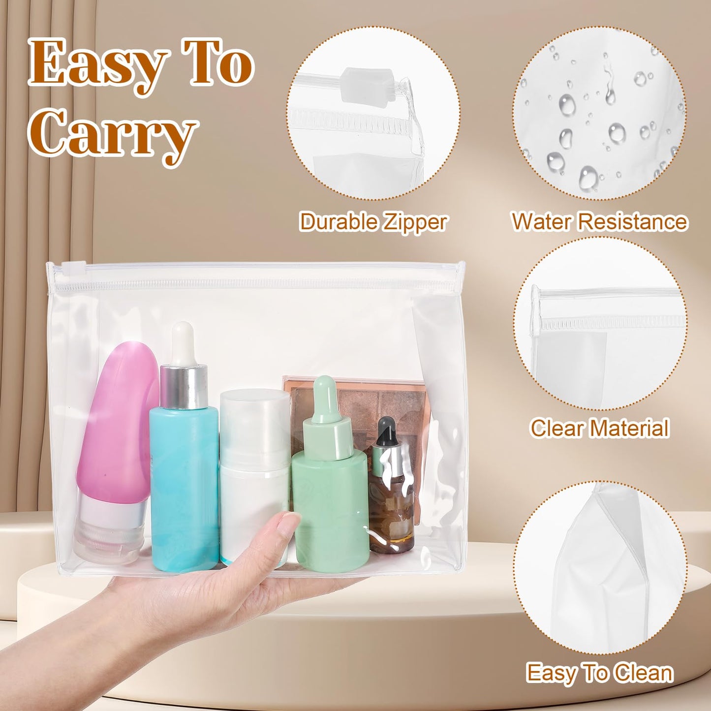 cobee 100 Pcs Clear Makeup Bags Bulk, Waterproof PVC Travel Cosmetic Organizer Mini Pouches with Zipper 7.9x5.9x2 Inch Transparent Toiletry Bags for Women Men