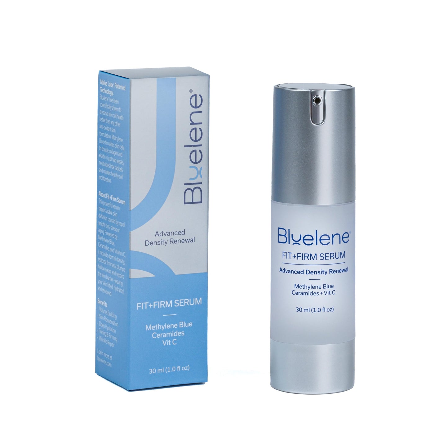 Bluelene Fit+Firm Serum, Methylene Blue, Vitamin C, Ceramides, Advanced Skin Density Renewal Serum, Anti-Aging, Restores Volume and Texture, Smooths Wrinkles, Hydrates.