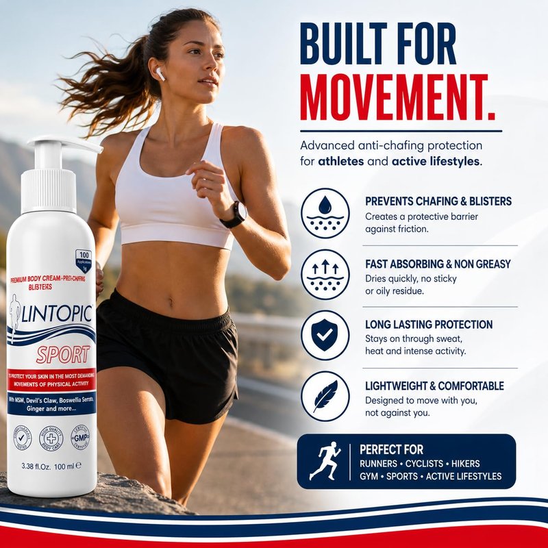 LINTOPIC Anti Chafing Cream for Women & Men (2 Pack) – Prevents Thigh Chafing, Friction & Skin Irritation – Fast Absorbing Non Greasy Formula for Running, Cycling & Sports – 3.38 fl oz Each