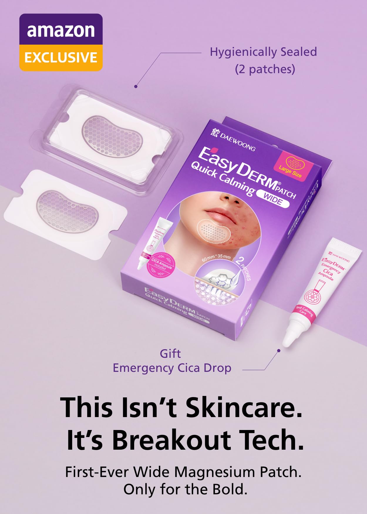 EasyDerm Quick Calming Magnesium Patches WIDE – 2 Packs / 4 XL Patches Total, Extra-Large Hydrocolloid Patch for Severe Acne, Soothing & Waterproof, Amazon Exclusive, Summer & Travel Essentials