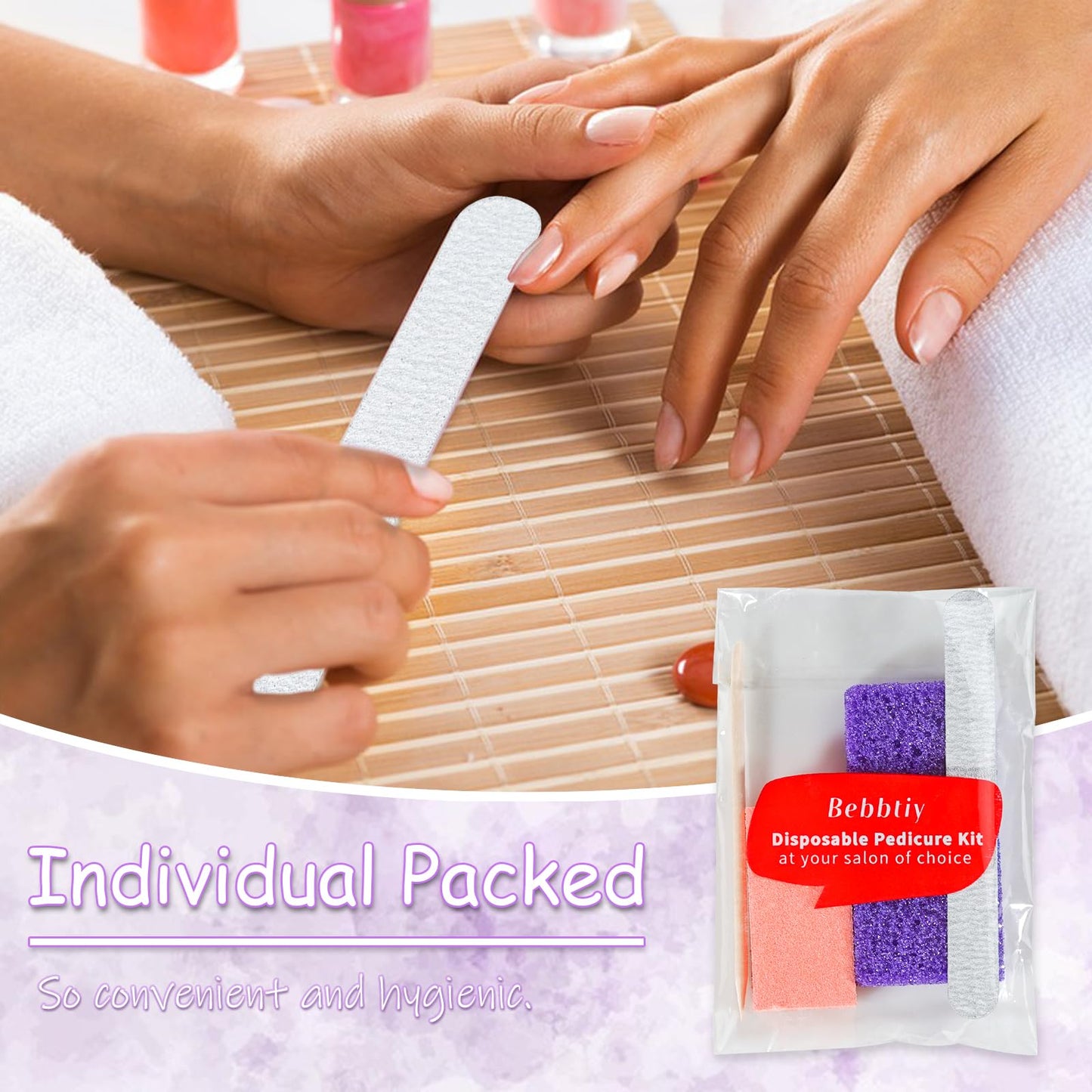 Disposable Pedicure Kit Sets, 4 in 1 Nail Salon Manicure Pedicure Kit Professional, Nail File, Pumice Pad, Mini Buffer, Wood Stick, Individually Package (50, Count, 80/100 Grit)
