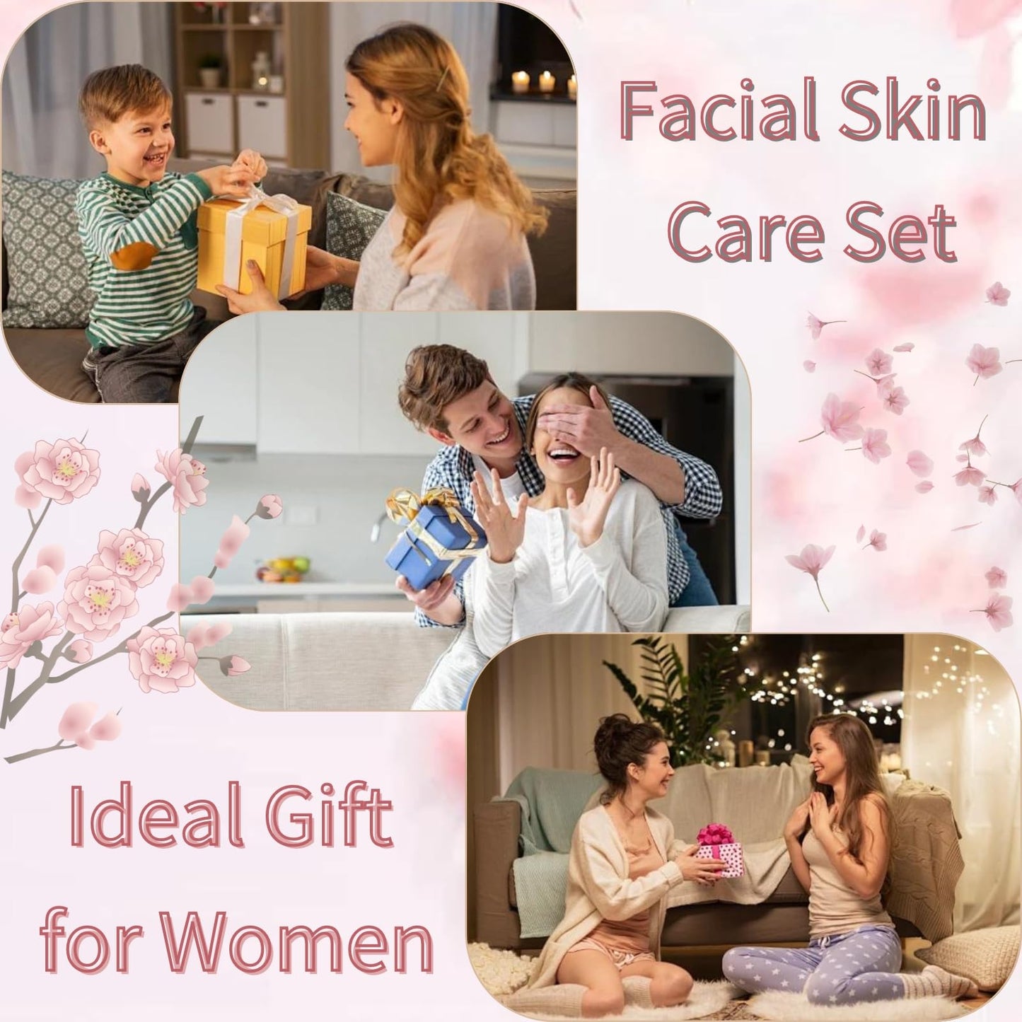 Evolvique Japan Sakura Skincare Set Women Gifts - 8 Pcs Teenage Skin Care Set - Skin Care for Teens 10-12 - Skincare for Girls 10-12 - Teen Skin Care Kit with Face Mask,Cleanser,Cream,Headband