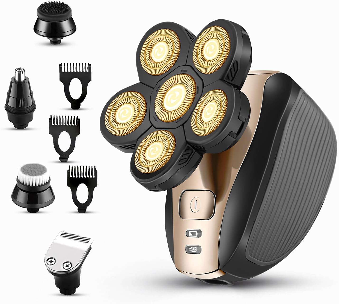 Multifunctional Head Shaver for Men - Waterproof Cordless Electric Razor Grooming Kit | Rechargeable Gold