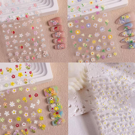 Magrace Nail Stickers - 5D Self-Adhesive Flower Nail Art Decals | 4 Sheets for Spring Decor
