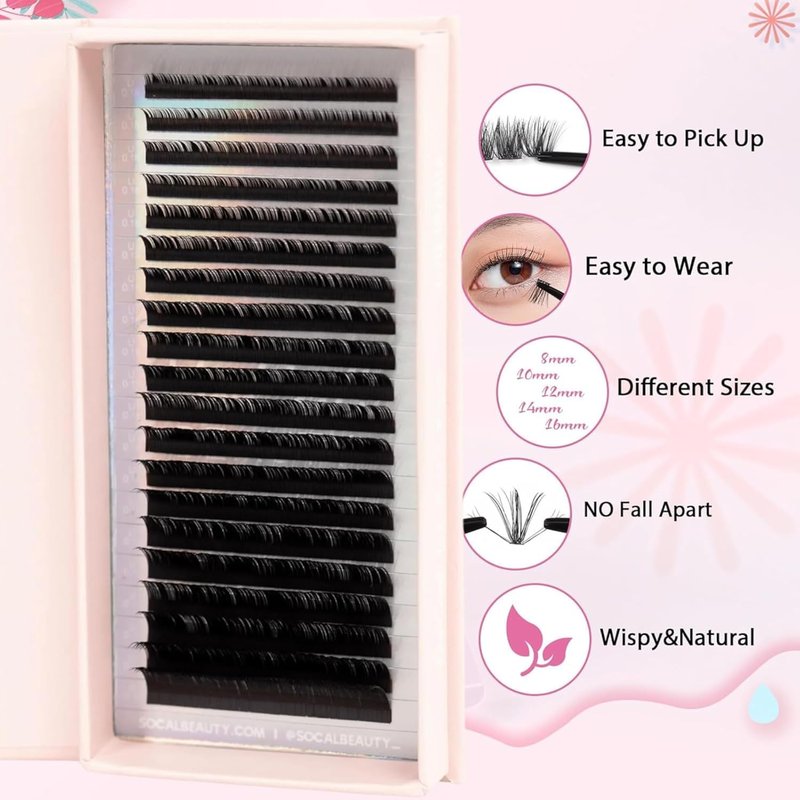 L+ Curl Mixed Lash Trays by SoCal Beauty – L+ Curl Eyelash Extensions Faux Mink Individual Lashes – 20 Rows per Tray, Color-Coded, Aluminum Backing & Window View – Professional Lash Extensions