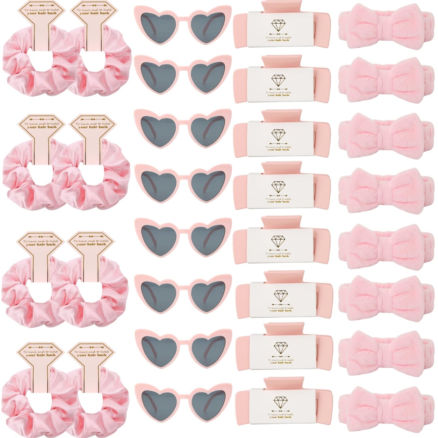Loanzeg Bridesmaid Scrunchies Proposal Hair claws clips Set of 12 Bridal Shower heart sunglasses Gifts for Wedding Bachelorette Party Favors (32pcs Pink)