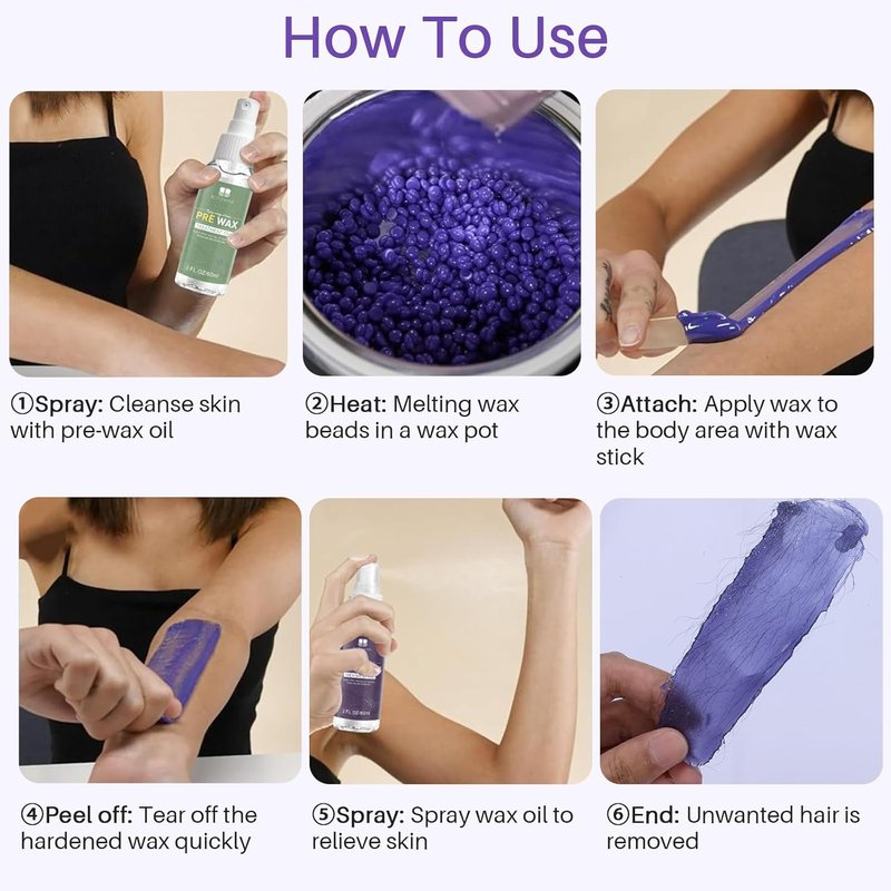 BLITZWAX Hard Wax Beads - Lavender & Cream for Sensitive Skin | 2.6lbs with 30 Sticks & 2 Oils