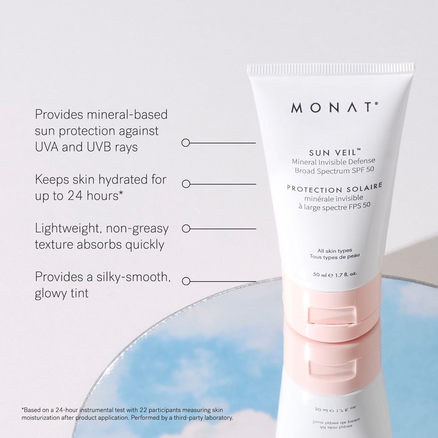 MONAT Sun Veil Mineral Sunscreen for Face SPF 50, Tinted Invisible Defense, Broad Spectrum Oil Free Facial Sunscreen with Zinc Oxide, Niacinamide & Vitamin E, 1.7 Fl Oz