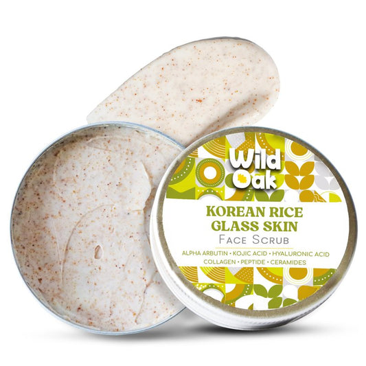 WildOak Korean Rice Scrub for Face & Body | Glass Skin | 4x Power of Shea Butter, Calendula, Ashwagandha & Licorice | Skin Tone & Removes Dead Skin Cells | Hydrating & Moisturizing Face Scrub | 3.52oz