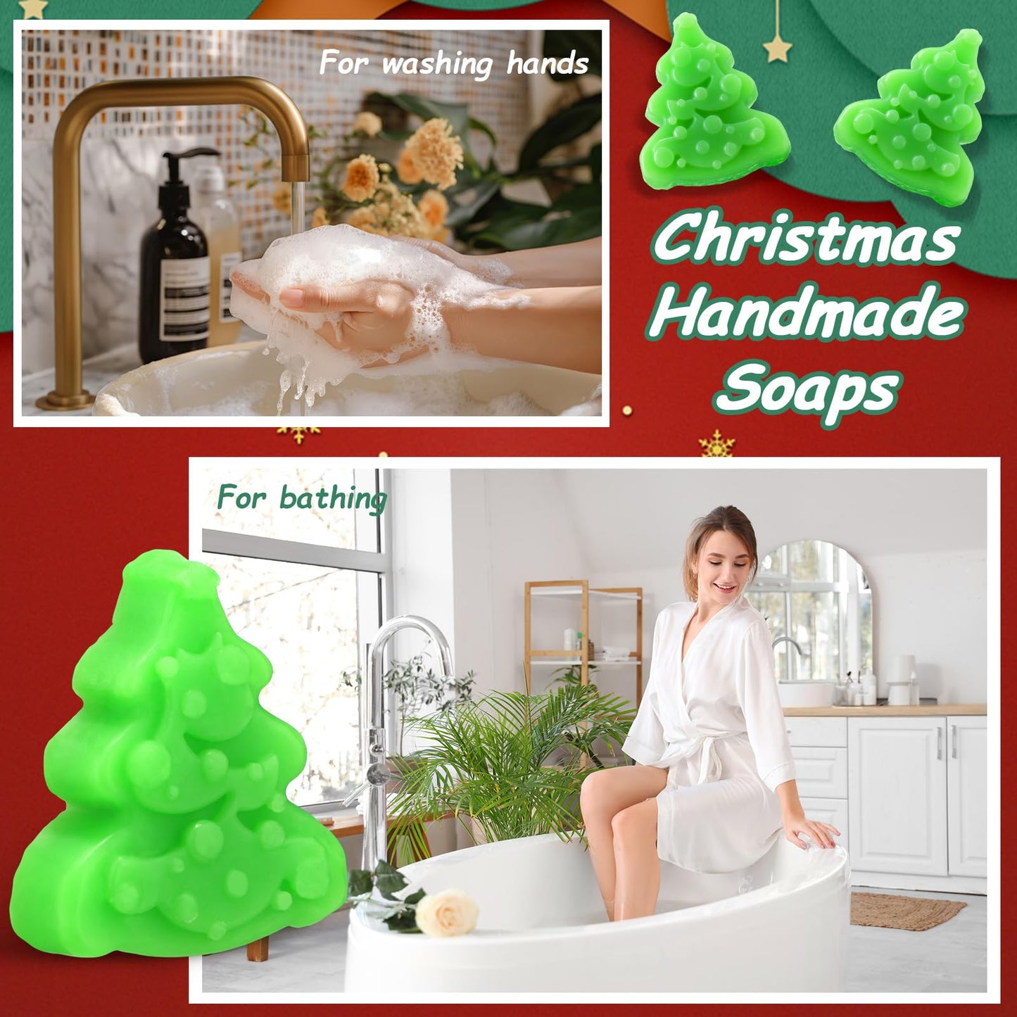 Leelosp 50 Sets Christmas Tree Soap Bar Gift Bulk Christmas Handmade Soaps with Card and White Organza Bags for Xmas Party Favors Gifts for Guests