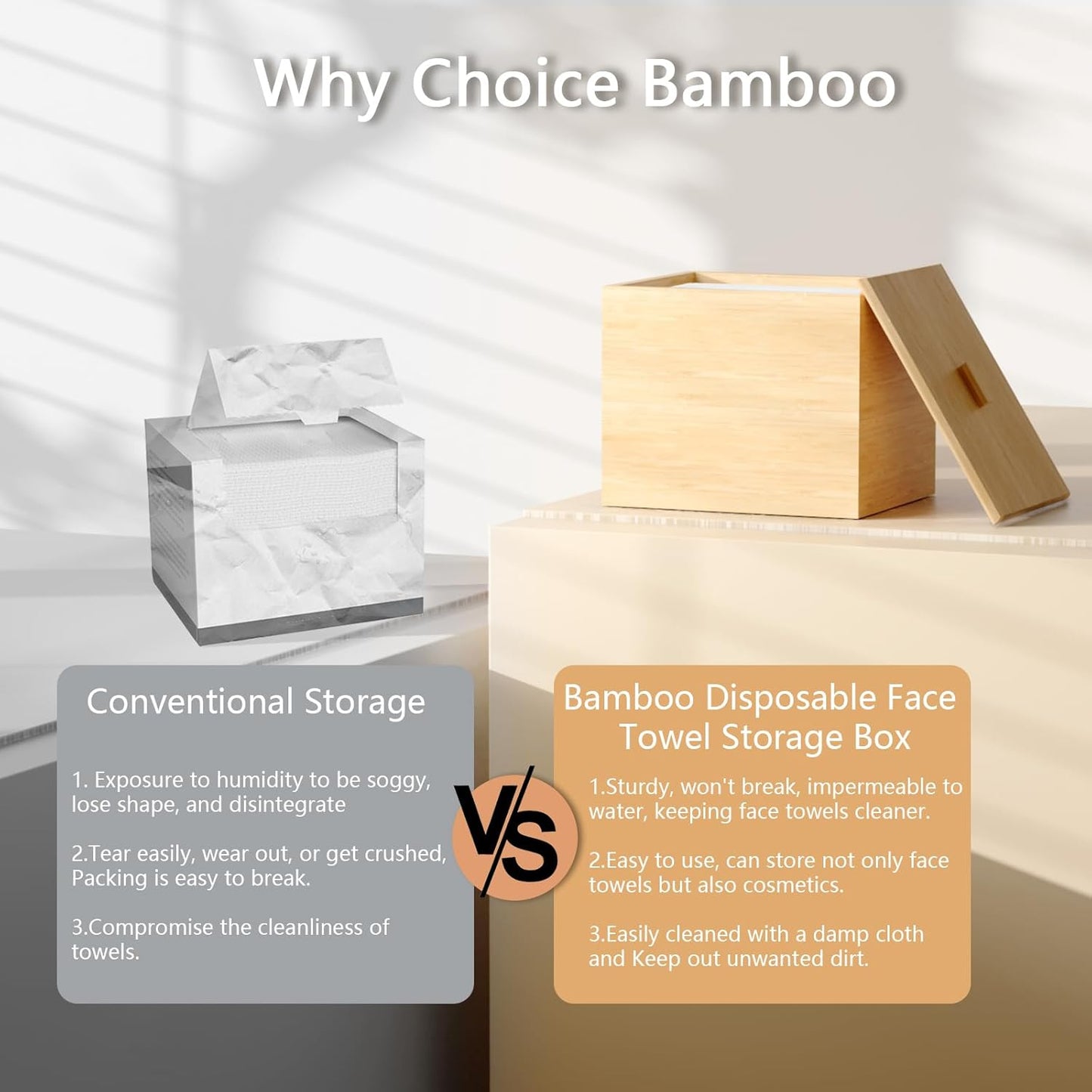 Bamboo Disposable Face Towel Holder - Stylish Bathroom Organizer for Easy Access | Countertop Storage Box