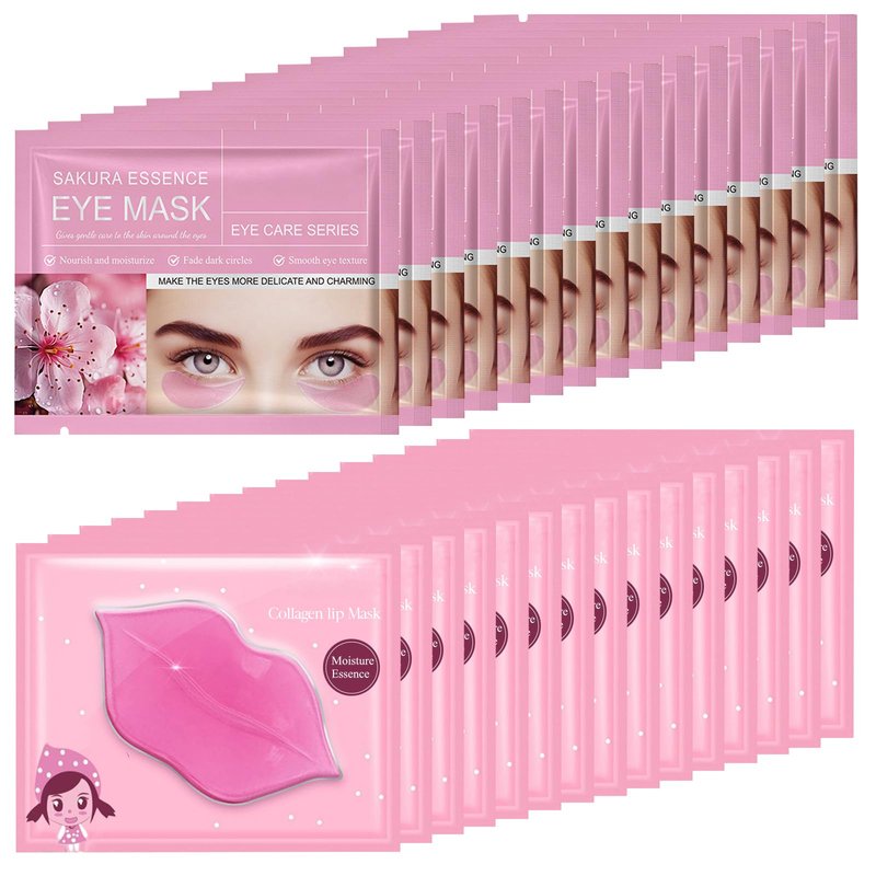 Felico 30PCS Lip Mask Under Eye Masks Patches, Crystal Collagen Hydrating Moisturizing Smoothing Lips Care Gel Pads for Puffy Eyes Bags,Dark Circles,Puffiness,Fine Lines,Wrinkles,Anti-Aging Sakura