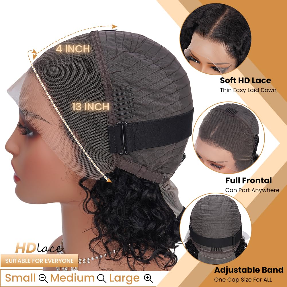 ZANPAL 13X4 Water Wave Lace front wigs human hair Deep Curly Wig Human Hair 180% Density Hd Wigs Human Hair for Black Women 10 Inch