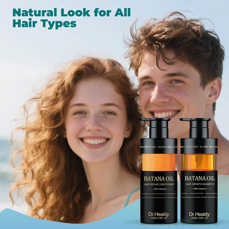 Dr. Healdy Batana Oil Shampoo and Conditioner Set - for Hair Growth,Thickening & Hydration,Sulfate Free - Fights Hair Loss & Clarifies Scalp - for Men & Women (6.8 Fl Oz×2)
