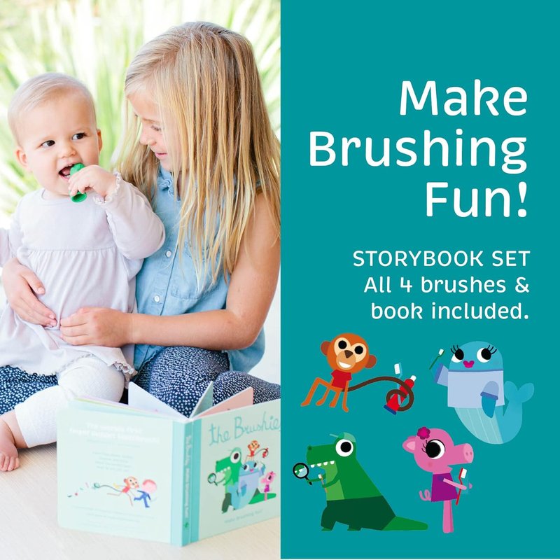 Baby & Toddler Toothbrush Set - 4 Colorful Brushes with Storybook for Fun Oral Care